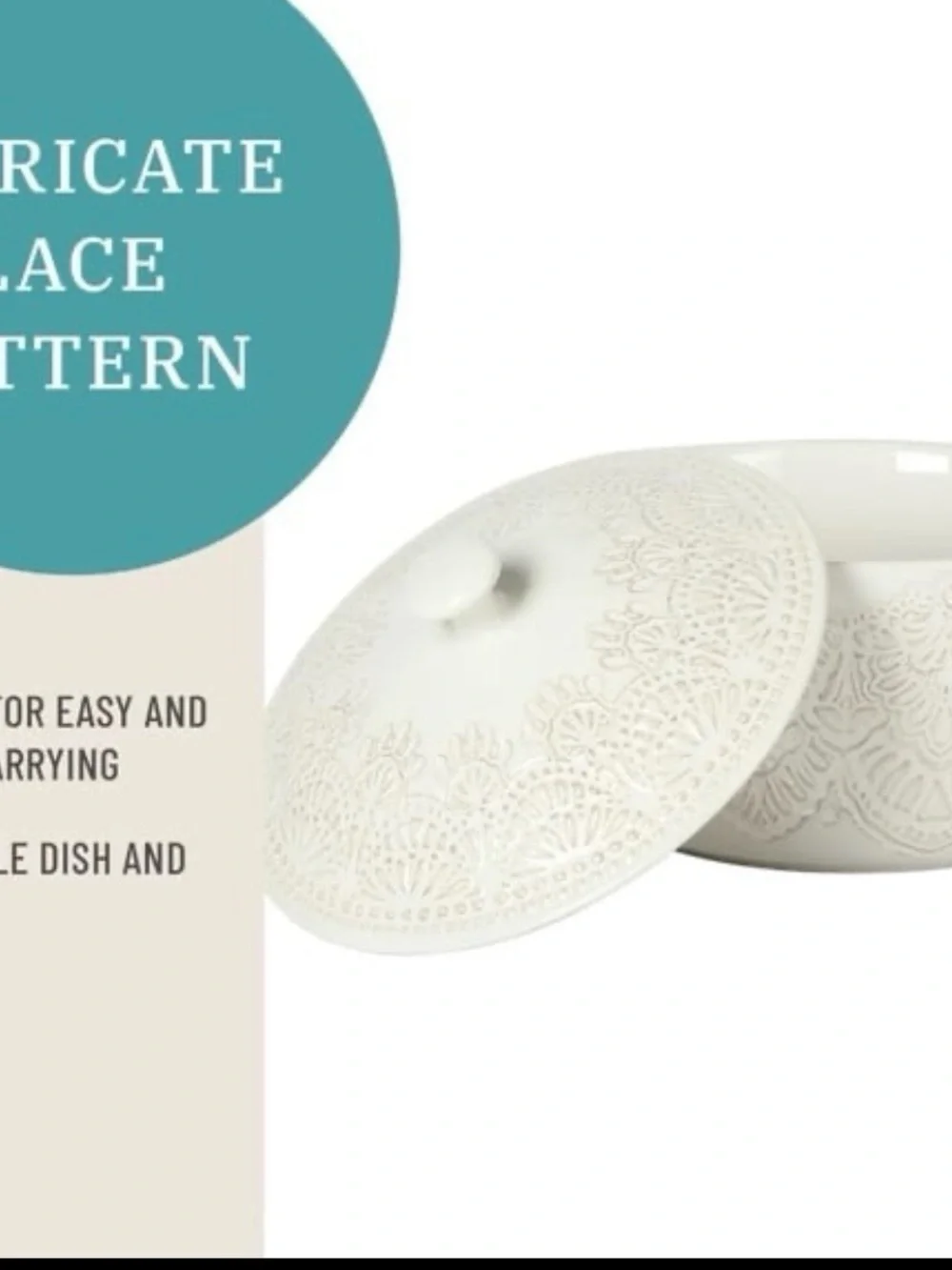 The Pioneer Woman 1QT Cocotte Casserole Baking Dish Stoneware Vintage Lace Linen